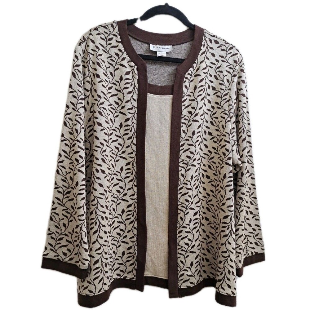 C.D. Daniels Womens Floral Cardigan Attach Tank Size 2X Chocolate Brown Knit